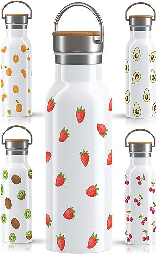 OWLBOOK Tropische Früchte Erdbeeren Trinkflasche Edelstahl Wasserflasche für Frauen Damen - Thermosflasche [600ml] - nachhaltige Sportflasche auslaufsicher schadstofffrei | BPA frei