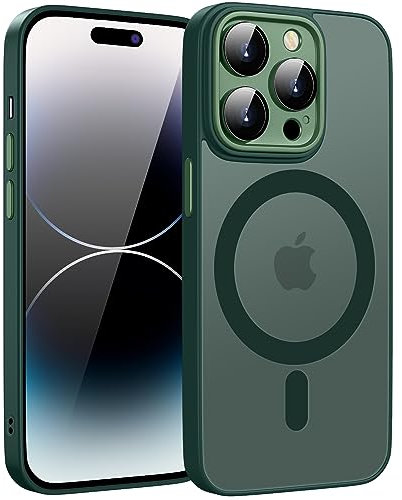 KPPIT for iPhone 14 Pro case Compatible with MagSafe,Translucent Matte Back Camera Lens Full Protection Slim Shockproof Phone Cover,Magnetic Case for iPhone 14 Pro 6.1-,Green