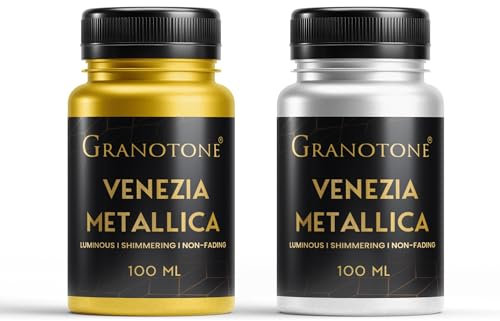 GRANOTONE Acrylic Venezia Non-Fading Shimmering Metallic Colour Acrylic Paint with Rich Pigments Non-Toxic Ideal for Kids Artist & Beginners (GOLD, SILVER)