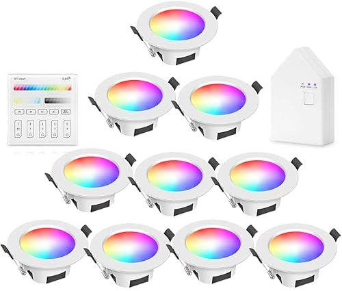 INDARUN 9W Wifi Spot Led Encastrable RGBWC Plafonnier Lampe, Bluetooth éclairage plafond encastré pour exposition, salon, cuisine, ktv, bars (10 Pieces)