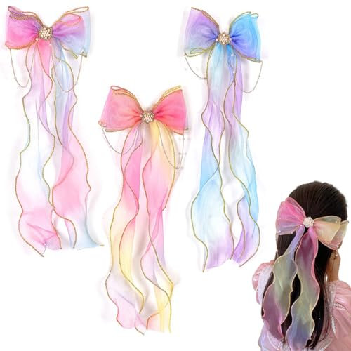 KSJEHW 3 Pezzi Fiocchi Nastri Capelli - Gradiente Nastro Capelli Bambina Mollette per Capelli Bambina Principessa per Ragazze Adolescenti Fermagli Capelli Decorazione(Blu Viola Rosa)