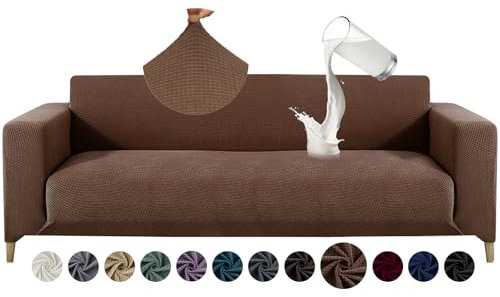 Alishomtll Sofa Überzug 4 Sitzer Stretch Sofabezug Universal Wasserabweisend Couch Überzug Sofaüberwürfe Elastische Jacquard Couchbezug rutschfest Sofaschoner für Hunde Katzen (230-300cm, Hellbraun)