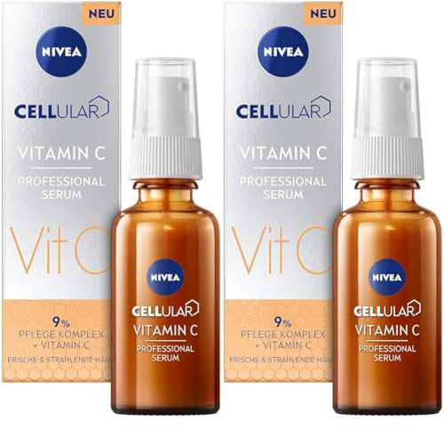 NIVEA Cellular Professional Serum Vitamin C (30 ml), feuchtigkeitsspendendes Vitamin C Serum, Anti Falten Serum für einen ebenmäßigeren und strahlenderen Teint (Packung mit 2)