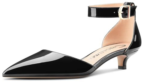 Castamere Damen Kitten Absatz Heel Geschlossene Spitze Zehenkappe Knöchelriemen Pumps Two-Piece Schnalle Dress Schuhe 3.5 cm Heels Schwarz 37 EU