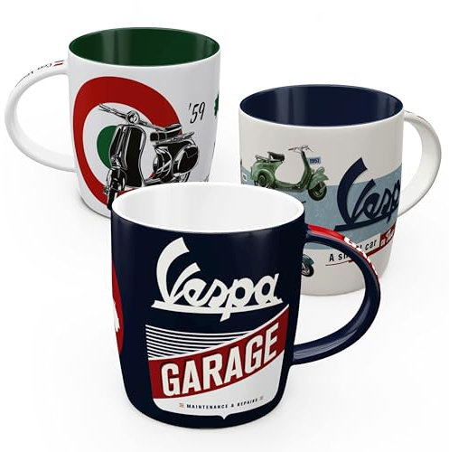 Nostalgic-Art Set di 3 tazze da caffè in stile retrò, 330 ml, Vespa Set 2, idea regalo per gli appassionati di scooter, tazza in ceramica, design vintage