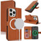 Zouzt Case for iPhone 15 Pro (6.1), [Compatible with MagSafe] Magnetic PU Leather Wallet Case with Card Holders and Kickstand, Wireless Charging Flip Folio Phone Cover - Light Brown