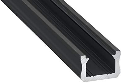 COFI 1453 LED Aluminium Profil Leiste Schwarz | Typ X für Oberflächenmontage | Mit Endkappe und Montagehalterung | Schwarz Abdeckung | 1m
