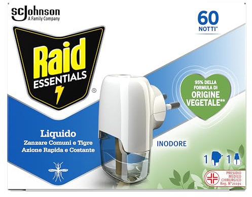Raid Essentials Liquido Elettrico Antizanzare, 1 Diffusore + 1 Ricarica