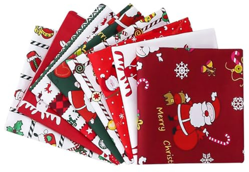 8 Stück Weihnachts Serie Patchwork Stoffe 50x50 cm Stoffpaket aus Baumwolle | 100% Baumwolle, 8 Weihnachtsmuster, Stoffbündel für Nähen, Quilten, Basteln, DIY, Advent, Weihnachtsdeko