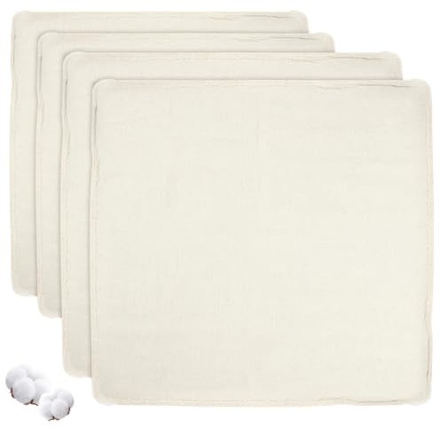 GOWTX 4 Pezzi Garza Alimentare da Cucina Riutilizzabili, Panno di Formaggio Tessuto Filtrante Cotone Naturale Senza Lanugine, Lavabile Panno di Filtrare Alimenti per Tofu Caffè Succhi di Frutta