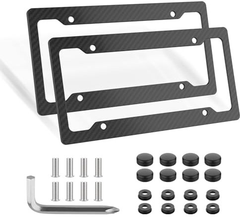 SATUY 2Pcs Carbon Fiber License Plate Frame, Print Carbon Fiber Pattern Plastic Number Plate Frame, Universal Black License Plate Holders with Fasteners and Screws