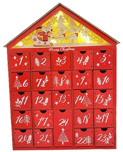 Christmas Advent Calendar,Wooden Advent Calendar with LEDs, Christmas Advent Calendar with Christmas Tree & 24 Drawers, Holiday Gifts for Adults and Kids, Home Decoration