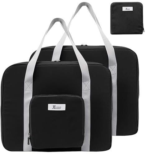 Xcase Falt-Reisetasche: 2er Set Faltbare Handgepäck-Tasche für Flugreisen, 23 Liter, schwarz (Handgepäck Ryanair, Kabinentaschen, Baby)