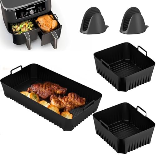 Heißluftfritteuse Zubehör 3 Stück Heißluftfritteuse Zubehör für Ninja Foodi Silikonform Airfryer Zubehör 5.2L 10.4L für AF500EU Luftfritteuse mit 2 x Silikonhandschuhe
