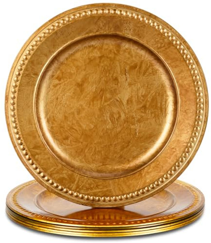Kazozobi 13 Vintage Brown Charger Plate, Rustic Chargers for Dinner Plates, Elegant Table Setting Centerpieces Decor Bulk Wedding Christmas Thanksgiving Holiday Parties Events, Set of 6