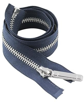 ZIPZSY #8 - Cerniera in metallo argentato, con chiusura automatica, chiusura lampo in rame puro con estremità aperta per cucito e artigianato (blu, 40 cm)