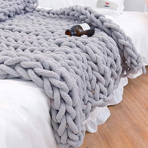 Grob gestrickte Decke, gestrickte Gewichtsdecke, handgefertigte, grob gestrickte Gewichtsdecke zum Schlafen oder als Heimdekoration (Farbe: Grau, Größe: 80 x 100 cm)