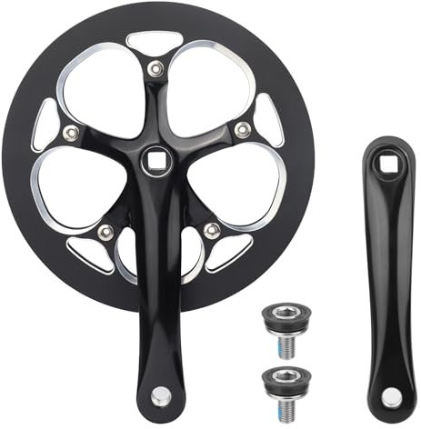 MEGHNA Fahrrad-Kurbelgarnitur, 52 Zähne für 6–10-Gang-Schaltung, leichte Aluminiumlegierung, 165 mm, Kurbelarm, Doppelkettenschutz für Klapprad, E-Bike, quadratisch, konisch, Schwarz