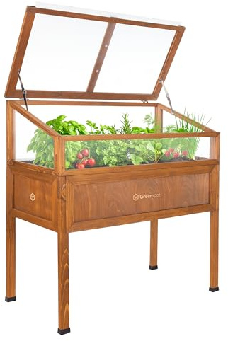 Greenspot - Hochbeet Balkon mit Haube - Hochbeet mit Frühbeetaufsatz - 110x55x120cm - aus Holz - Terrasse Minigewächshaus, Frühbeetkasten mit Deckel, Kräuterbeet - Vintage Palisanderbraun