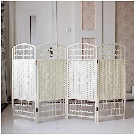 Paravent à 4 panneaux en rotin blanc pour chambre d'enfant ou aire de jeux - Mobile et pliable - Style japonais - 120 x 160 cm