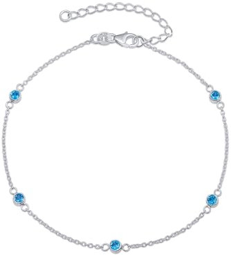 Amberta Bracelet de Cheville pour Femme en Argent Sterling 925 | Chaînes de Cheville Réglables d'Été Perles Coeur Bijoux Bohème: Chaîne de Pied avec Zircone Bleue