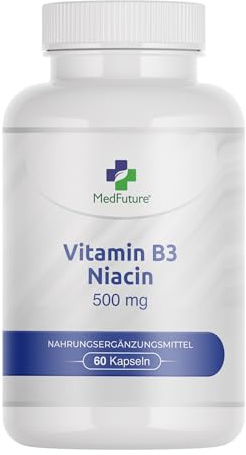 Niacin (Vitamin B3) 500 mg – 60 Kapseln – Vitamin B3 hochdosiert – Niacinamid – Nicotinamid – Niacin – Hochdosiertes Nahrungsergänzungsmittel