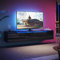 SUNXURY Meuble TV suspendu - 160 x 35 x 30 cm - Noir - Avec 16 litch RVB - Noir brillant - Avec porte d'armoire - Table TV