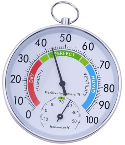 WEKADRIN Heimhygrometer für Luftfeuchtigkeit und Glas Temperatur Misst Hochpräzises Analoges aus Aluminiumlegierung Schlafzimmer und Sauna Raumdekoration