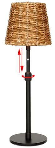 Mr.White Outdoor Waterproof Rechargeable Cordless Table Lamp with Wicker Shade, 5200mAh Battery Operated Table Light with Telescopic Pole, for Patio Restaurant Kitchen (Black)