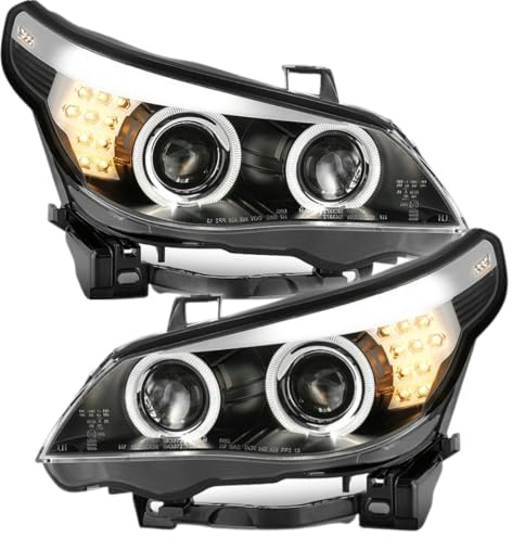 Angel Eyes Xenon Scheinwerfer Set Schwarz für BMW 5er E60 E61 von 2005–2007