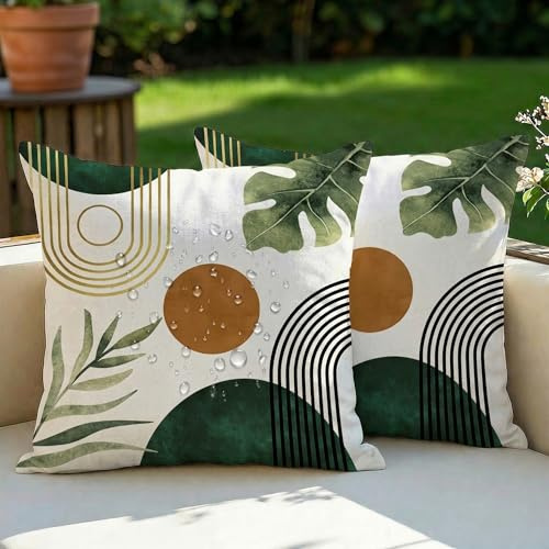Vorysum Wasserfest Kissenbezug 45x45 cm 2er Set Outdoor Wasserdicht Sofakissen Retro Boho Dekokissen Kissenbezüge Dekorativ Kissen Kissenhülle aus Polyster für Garten Sofa Wohnzimmer Grün