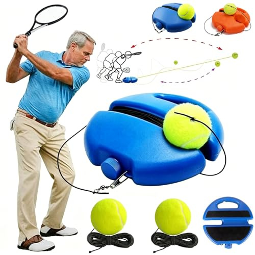 Solo Tennis Trainer Rebound Ball with String, Self Practice Tennis Training Kit, Water Fillable Weighted Base, Tangle-Free Portable Tennis Rebounder for Adults Beginners, Outdoor (Blue+3 balls)