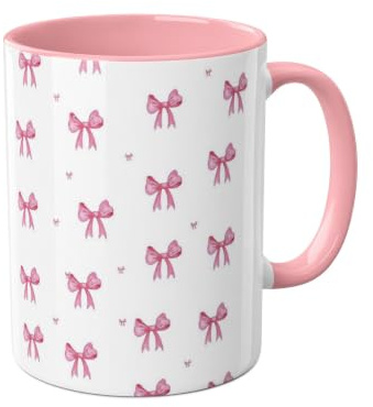Sunhoray Cute Shaped Mug, White Ceramic Pink Bow Novelty Coffee Cup | Pretty, for Women, for Home Office, Girly Gift, for Mom, Her