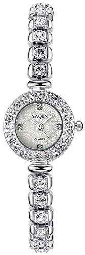 INWET Ostan Gioielli Donna Moda Placcato Oro Quarzo Bracciale Orologi con Cristalli e Zirconi Cubici - Argento, bianco, Bracciale