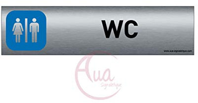 AUA SIGNALETIQUE - Plaque de porte Aluminium brossé imprimé AluSign - 200x50 mm - Double Face adhésif au dos - Impression UV directement sur l'aluminium (Pas de contre collage) (WC H/F)
