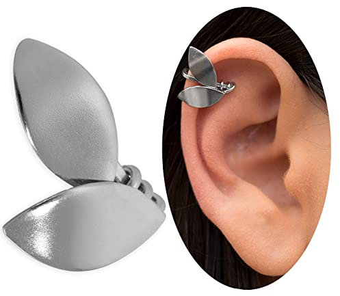 Handmade geschenk für sie 925 Sterling Silber Elf Ohr Stulpeohrring, helix Ohr Manschette für nicht durchbohrtes Ohr, Neugriechisch Ohrring kantig Olivenblätter Ohrring ear cuff earcuff