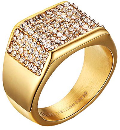 PAURO Herren Gold Ice Out Hip Hop Ring Hochzeitsband Edelstahl Mikro Zirkonia Inlay Größe 60 (19.1)