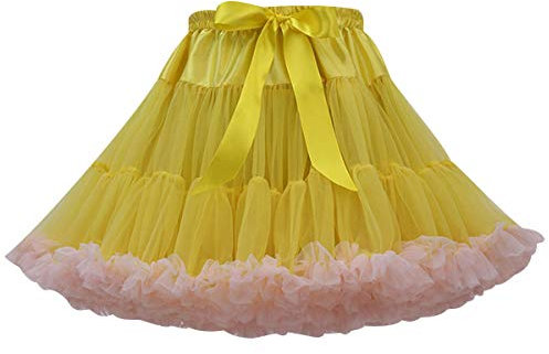 Jupe Tutu Femme Jupe Tulle Bouffante Adulte Courte Jupon sous Robe Mariage Court Jupes Tulles Deguisement Tutu de Danse Ballet Princesse Classique Pettiskirt à Volants Soiree Multicolore Jaune Rose