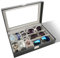 Ecrins pour Montres Boîte à montres Boîte de rangement pour lunettes Montre Boîte de Rangement en cuir PU 3 grilles pour lunettes 6 grilles pour montres Couvercle en verre transparent 33 x 20 x 8cm