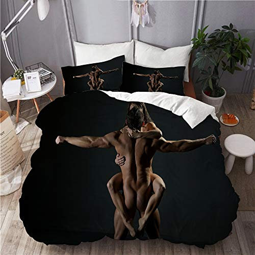 PENGTU Bettwäsche-Set, Mikrofaser,Schwarz sexy Mann Frau nackt,1 Bettbezug 135 x 200cm+ 2 Kopfkissenbezug 80x80cm