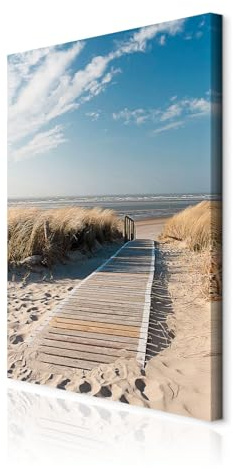 decomonkey Wandbilder Strand Meer 40x60 cm 1 Teilig Leinwandbilder Wanddeko | Strukturleinwand, Holzkeilrahmen, Bild auf Leinwand, Kunstdruck, Wohnzimmer, Wanddekoration, Landschaft, Natur