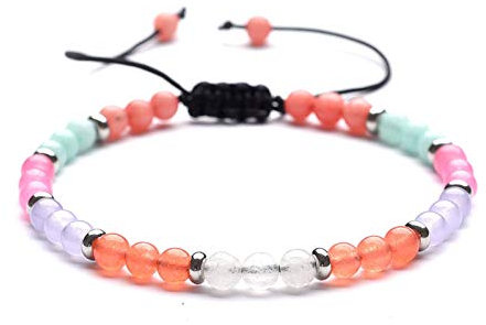 Stein Armband,Naturstein Armreif 7 Chakra 4 Mm Rosenquarz Perlen Geflochtenes Seil Einstellbare Yoga Energie Charme Bracelets Für Angst Männer Mädchen Paar Weihnachten Geschenk Schmuck