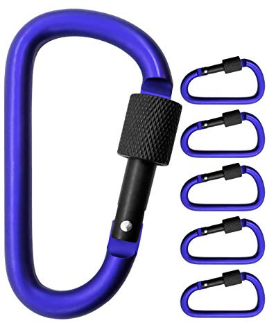 OutdoorSaxx Schraubkarabiner Aluminium 8 cm Materialkarabiner 5 Stück Blau Schwarz