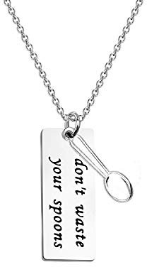 CENWA Spoonie Necklace Don't Waste Your Spoons Necklace Mental Health Awareness Jewelry Chronic Illness Gift Spoonie Fibromialgia Charm Gift