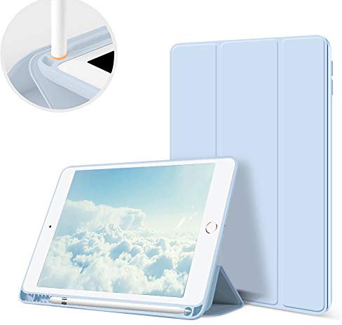 aoub Neues iPad (2019 7. Generation / 2020 8. Generation/2021 9. Generation) 10,2 Hülle mit Stifthalter Dünn Leicht Smart Schutzhülle Standabdeckung Auto Aufwachen/Schlafen für iPad,Hellblau