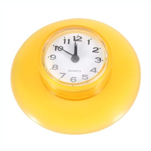 DEWIN Dusche Wanduhr, 8.6cm Mini Cute Badezimmeruhr Küchenspiegel Saug Wanduhr Dusche wasserdichte Quarzuhren Dekoration Gelb