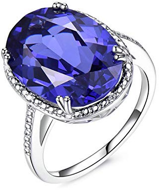 KnSam Damen Ring, Ringe Damen Grün Ovel Elegant Hochzeit Ring Aus 925 Silber Für Damen Frau Mit Erstellt Tansanit Silver