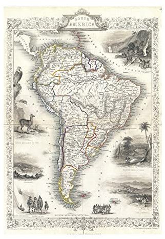 Spiffing Prints Tallis Map of South America 1850, gerahmt, extra groß, matt