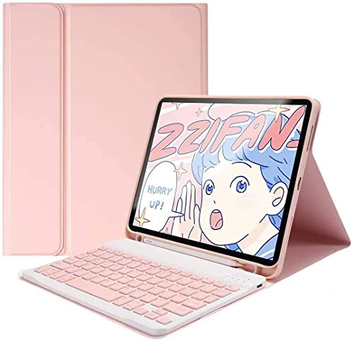 Étui de clavier coloré pour Samsung Galaxy Tab A8 10,5 2022 (SM-X200/X205/X207) - Joli étui amovible et amovible avec clavier Bluetooth sans fil (rose)