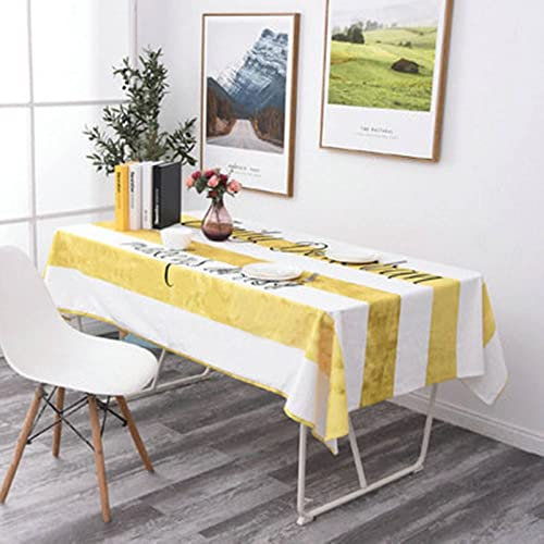 EHOMERY Stoff Tischdecke Muster Wachstücher Für Lebensmittel Streifen Lack Tischdecke Rechteckig Wachstuch Ecru Weiß Gelb Tischschutz Dekoration 130X160Cm